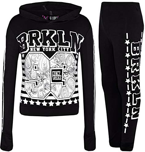 A2Z 4 Kids Girls Top Kids Designer's Brooklyn 93 Trendy - Brkln 93 Hooded Set Black 9-10