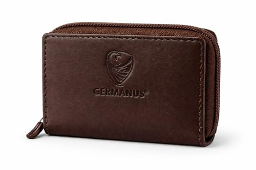 GERMANUS Brieftasche Kreditkartenetui Zip - Leder (Dunkelbraun)