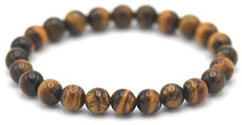 MINERAL MIRACLES Armband, runde Perlen, 8 mm, Naturstein, französische Handwerkskunst, mehr als 60 Auswahlmöglichkeiten (Tigerauge 8 mm)