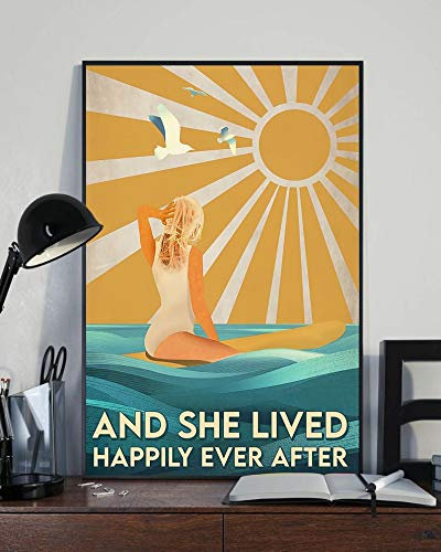 BCTS Surf-Poster Girl Surfen Poster Love Surfen Poster And She Lived Happily Ever After Vintage Surfen Poster Surfing Lover Geschenk Metallschilder Poster 30,5 x 40,6 cm