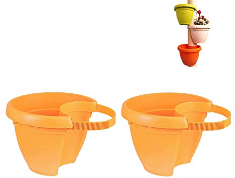 Koomuao 2 stücke Regenrohr Blumentopf Kunststoff Fallrohr Blumentöpfe,Hängende Blumentöpfe mit Standstange Hängen Pflanzer Dachrinne Fallrohr Auslauf Blumentopf (Orange)