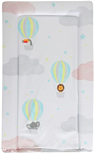 Babycurls Baby Wickelauflage mit Schaumstoff erhöhten weichen Rändern für Babys ab der Geburt abwischbar und wasserdicht Wickelunterlage 76 x 45cm (Safari Ballons)