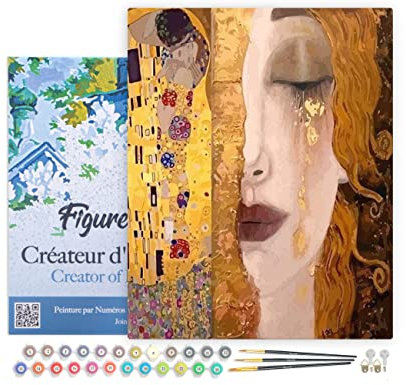 Figured'Art Peinture par Numéro Adulte avec Cadre Gustav Klimt - Activité Manuelle Kit de Loisir Créatif DIY Numéro d'Art Complet - 40x50cm toile tendue sur châssis