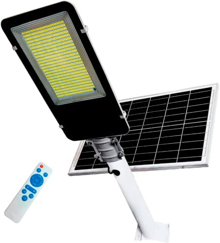 MAKA Lampione con Pannello Solare Monocristallino Led Esterno con Palo Telecomando Leds Impermeabile Ip66 Faro Luce Fredda 6500K 12 Ore Autonomia Sensore Crepuscolare Stradale Giardino (400W new)