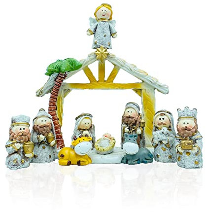 Gesar crèche de Noël avec cabane en céramique - Lot de 11 crèches avec cabane en céramique 6 cm - Personnages Nativité - crèche moderne et élégante - Décoration Noel