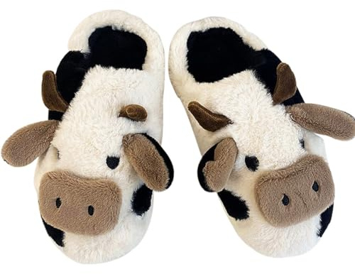 Heflashor Kuh Hausschuhe Damen Herren Cow Slippers Plüsch Tiere Pantoffeln Niedliche Cartoon Hauspantoffeln Winter Kuschelige Warme Schuhe