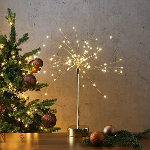 MARELIDA LED Stern Feuerwerk - Dekoleuchte - stehend - 90 warmweiße LED - H: 50cm - Timer - Batterie (Gold)