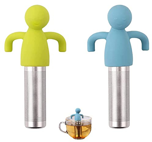 2 Stück Teesieb Teefilter für Losen Tee, 304 Edelstahl Teesieb, Blau, Grün | Tee Sieb, Tea Infuser, Lustig Teesieb Tasse, mit Griff aus Silikon, für Tasse, Teekanne, Rose, Kaffee, Gewürzsieb