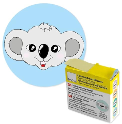TimeTEX Belobigungs-Aufkleber Koala in Spender-Box - 500 Stück - 62223