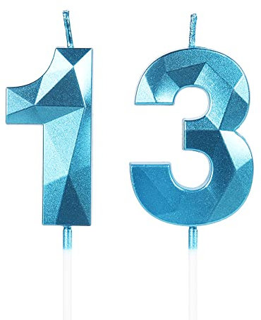 Yiran Geburtstagskerzen 13, 5cm 3D Blau - Tortendeko & Kuchendeko für Geburtstagsdeko, Nummer 13