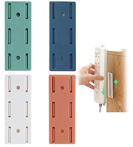 GWAWG 4 PCS Adhesive Punch-Free Socket Holder Power Strip Holder Extension Lead Wall Mount with Glue 4 Color Use for Home Office Kitchen