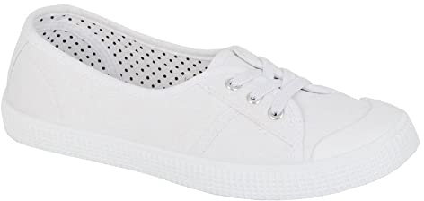 Dek Womens/Girls Low Cut Canvas Shoes/Slip On Pumps with Elastic Lace All White 7 UK