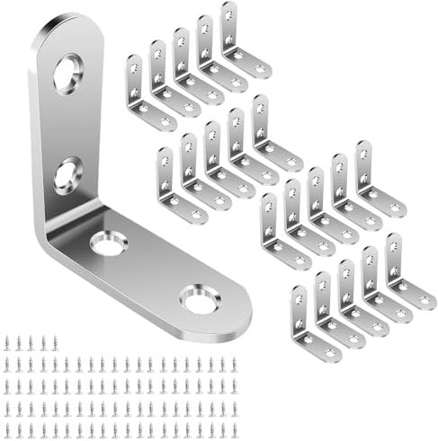 shinfly Winkelverbinder, 20 Stück 40 x 40 mm, Winkel Metall 90 Grad mit 85 Stück Schrauben, Edelstahl MetallWinkel L Klammern , für Möbel, Stuhl, Tisch, Fenster, Winkel Bracket