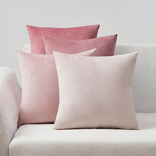 Topfinel 45x45 cm Kissenbezug rosa 4er Set Samt Farbverlauf Kissenbezüge Kissenhülle Sofakissen dekokissen Couchkissen deko für Sofa Schlafzimmer Wohnzimmer Bett
