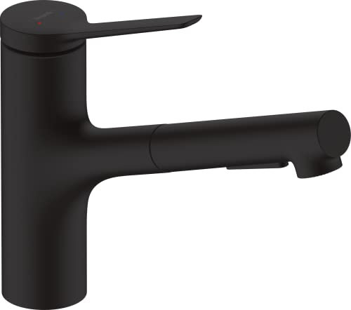 hansgrohe Zesis M33 - Rubinetto da Cucina con Doccetta Estraibile in Metallo (2 Getti), Miscelatore Cucina con Altezza Bocca 150 Mm, Rubinetto Monocomando con Bocca Girevole, Nero Opaco