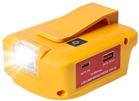 Powarobor Power Source Battery Adapter LED Work Light Converter for Dewalt 18V and Milwaukee M18 Battery with USB & Type C Phone Charger and DC Port for Heated Jacket