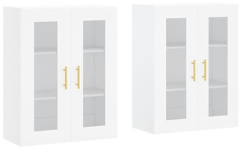 vidaXL Wandschrank 2 STK., Hängeschrank mit viel Stauraum, Sideboard für Wohnzimmer, Schrank Wandmontage Lagerschrank Kommode, Skandinavisch, Weiß Holzwerkstoff