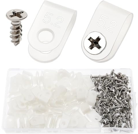 VooGenzek 100 Stück 5.2mm (1/5 Zoll) Nylon U-Type Kabelhalter, Cable Clip Drahtklemme mit 100 Stück Schrauben, für Drahtmanagement (Weiß)