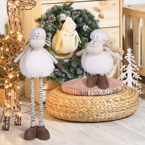 ALLYORS Stehendes Schaf für Weihnachten, 76,2 cm, Weihnachts-Kamindekoration, weiches und bezauberndes Lamm-Plüsch, Stehfigur mit ausziehbaren Beinen, tolles Geschenk für Geburtstagsparty, Innen- und