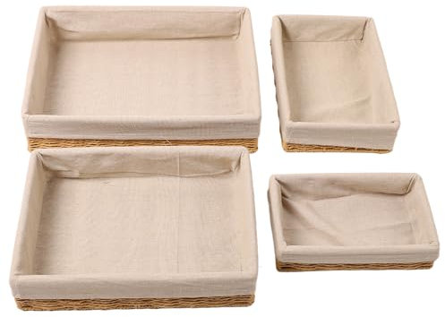 Wnvivi 4 cestas de almacenamiento tejidas a mano para el hogar, bandeja de almacenamiento decorativa de mimbre, cesta organizadora de almacenamiento para pan, ropa, manualidades