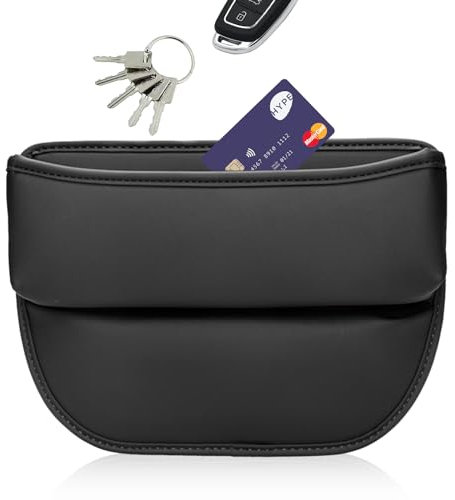 Car Seat Storage Box, Leather Car Organizer, Front Seat Side Pocket, Gap Filler for Mobile Phones, Cards, Keys, Sunglasses. Universal Size, Black