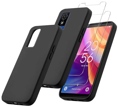 MIBZOR 3 en 1 Coque Compatible avec TCL 501 (6.0), 1 Housse et 2 Pièces Verre trempé écran Film Protecteur, Noir Souple Silicone Étui Bumper TPU Case Cover