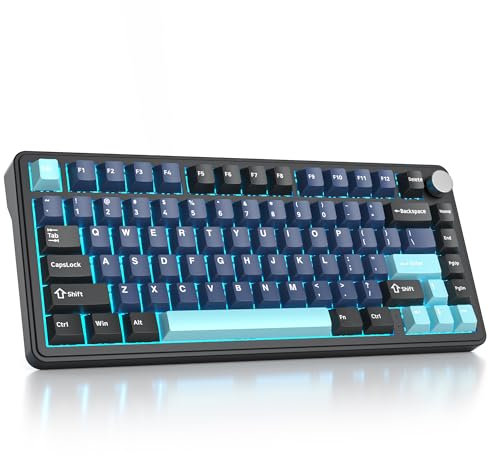 SOLIDEE 75 Percent Mechanical Keyboard with Knob,Bluetooth 5.0/2.4GHz/USB-C Gasket Mount Keyboard,Hot Swappable Mechanical Gaming Keyboard with South Facing RGB Backlit for Win Mac(Deep Sea Blue)