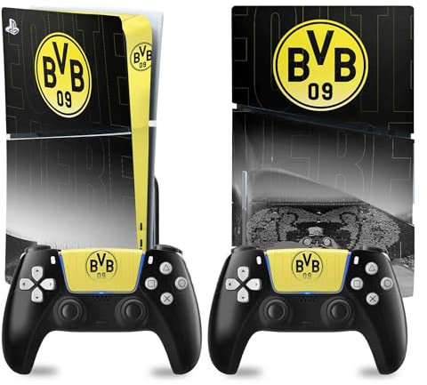 Dortmund Sticker PS5, selbstklebend für PS 5, Konsole und Controller, Slim Disk Edition, Skin Dortmund PS5 (2 Controller)