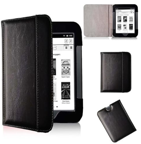 Étui pour liseuse Barnes and Noble Nook Simple Touch GlowLight en cuir PU pour Nook 2 (modèle : BNRV300)/ Nook 3 (modèle : BNRV350)/Nook 4 (modèle : BNRV500) étui (noir)