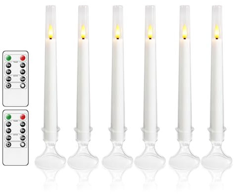 JINYANIA Candele a cono senza fiamma, candele senza fiamma con telecomando e timer lampeggiante, 6 confezioni di candele LED, per uso domestico, matrimonio e festa (bianco)