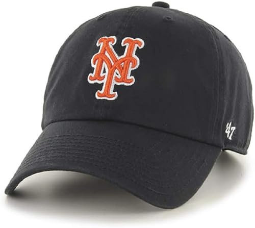 47 MLB Clean Up Primary Logo Kappe mit alternativer Farbe, verstellbar, Einheitsgröße, New York Mets Black, Einheitsgröße