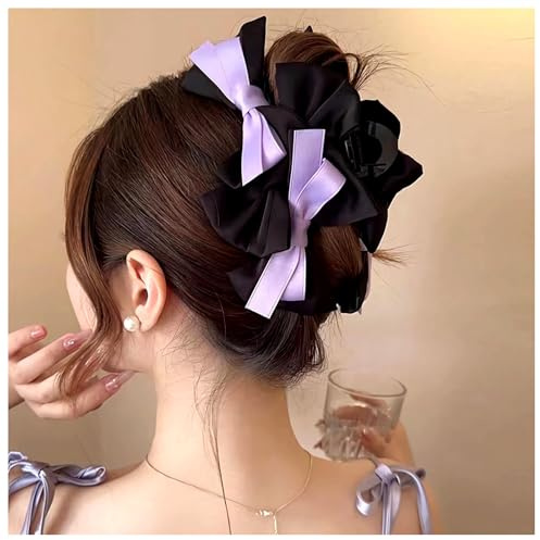 Pinza para el pelo con nudo de lazo y flor de cachemira francesa, pinzas para el pelo grandes, accesorios de peinado para mujer (morado)