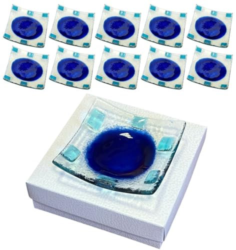 Regalami.shop10 bomboniere con Scatola piattino Vetro Murano per Battesimo, Comunione, cresima e Matrimonio (Blu, Scatola)