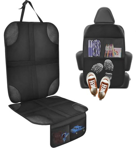 AiQInu 1 Stück Autositzschoner für Kindersitzunterlage und 1 Stück Rückenlehnenschutz Auto mit Taschen, Wasserdicht Sitzschoner Auto Sitzschutz für Kinder und Haustiere