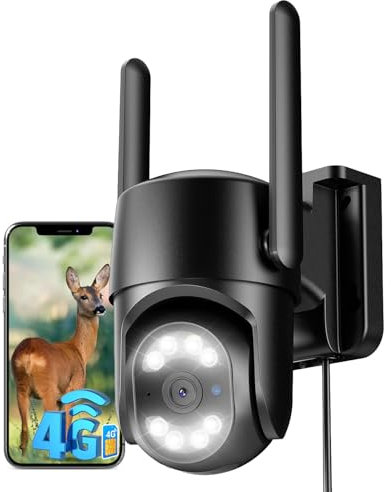 Xega 4G Camara Exterior con Tarjeta SIM【24/7 Grabación Continua】 2K PTZ Cámara Vigilancia con Cable, Seguimiento Automático AI Detección Humano Instanrt Alerta, IP66, Tarjeta SIM incluida
