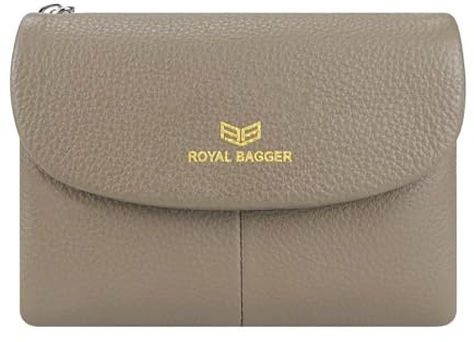 Royal Bagger RFID Blocking Damen Kurze Geldbörse Echtes Leder Multi-Kartenfächer Kartenhalter Trifold Geldbörse Magnetische Öffnung 2063 (Elefantengrau)