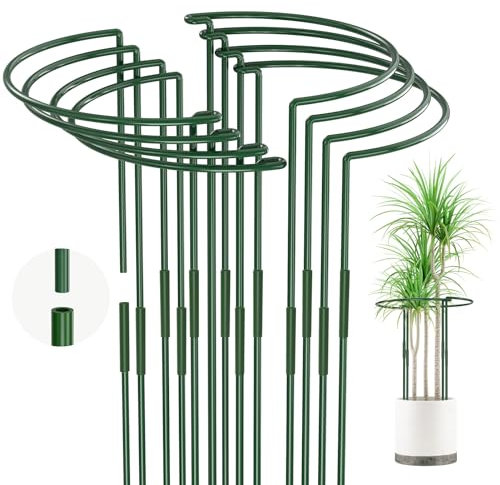 KAZITOO 6 Pack 70cm Plant Support Stakes Extra Long, Attachable Large Tall Green Metal Garden Supports, Easy to Connect Half Round Plant Stake Ring Cage for Peonies Monstera Rose Sedum(70X32cm, 6)