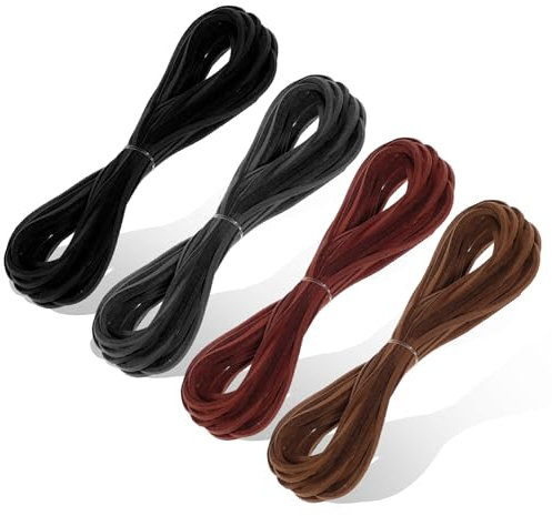 cobee 4 rotoli di cordoncino in pelle, per catene, in pelle, 5 m x 2,5 mm, per braccialetti fai da te, collane, gioielli, artigianato, regali (nero+grigio scuro+bordeaux+caffè giallo)