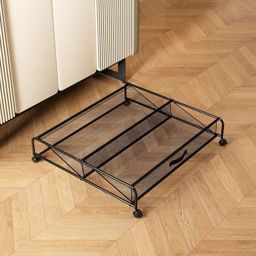 GeluEla Unterbett Aufbewahrungsbox, Unterbett-Aufbewahrungsbehälter mit Rollen mit Rädern, Metallrahmen Bettkasten Organizer für Kleidung Schuhe Decken Bettwäsche, Schwarz