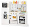 COSTWAY Kids Wooden Kitchen, Pretend Play Kitchen with Chalkboard, Ice Maker, Sink, Fabric Drawer, Dishwasher & Accessories, Children Cooking Role Playset for Age 3+ Boys Girls (White)