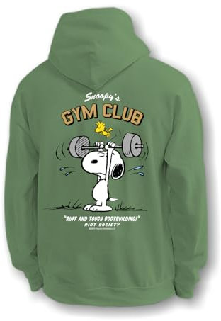 Riot Society Kapuzenpullover für Herren, grafisch oder bestickt, Peanuts Snoopy's Gym Club (Militärgrün), X-Large