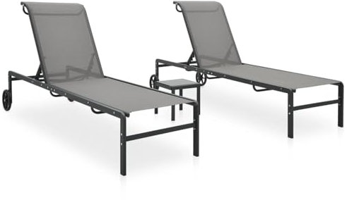 Juroupi Sonnenliegen 2 STK. mit Tisch Textilene und Stahl Strandstuhl MöBel Sonnenliegen Klein Garten Doppelliege