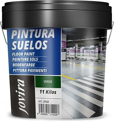 JOVIRA PINTURAS Pintura Suelos, Garajes y Pavimentos Deportivos -11 KG- en general, acabado Mate. Protege y decora las superficies de hormigón, cemento y asfalto. (11 Kg, Verde) A-16D