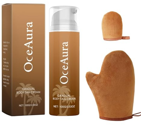 Crème Autobronzante Corporelle Avec 2 Gants,Lait Autobronzant | Autobronzant Visage et Corps, Bronzage Naturel, Crème Bronzante à Effet Instantané, pour Tous Types de Peau