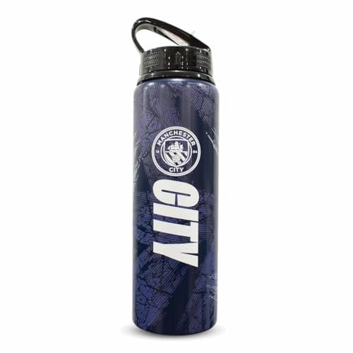 Hy-Pro Officially Licensed Manchester City F.C. Aluminium Bottle - 750ml, Man City, Integrated Folding Straw, Leakproof, Lightweight, Great Football Gift Idea