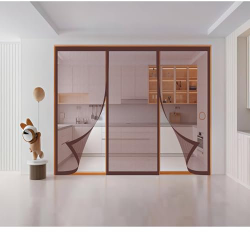 Rideau Magnétique Anti-Insectes Grande Taille 200 x 240 cm - Protection Intimité Silencieux pour Porte Coulissante Patio Garage - Idéal Animaux Installation Facile Filet Durable, Marron