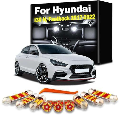 DQWASUYB 13Pcs LED Interior Dome Map Plate Light Vanity Mirror Car Bulb Kit, For Hyundai i30 N i30N Fastback 2017 2018 2019 2020 2021 2022