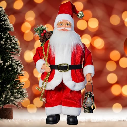 Dazhtu Weihnachtsmann 39cm stehende Santa Claus mit Geschenktüte Traditionelle Rote Weihnachtsmann Figur für Fenster Display Tisch Kamin Weihnachtsdekoration Ornament Puppe Weihnachtsfeier