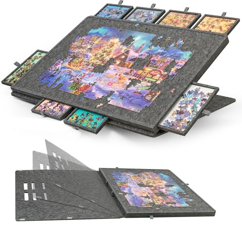 Jigpal 1500-teiliges neigbares Puzzlebrett mit 8 Schubladen und Deckel. Verstellbarer Puzzletisch mit integrierter Staffelei/Ständer, 3-stufige Neigungsverstellung