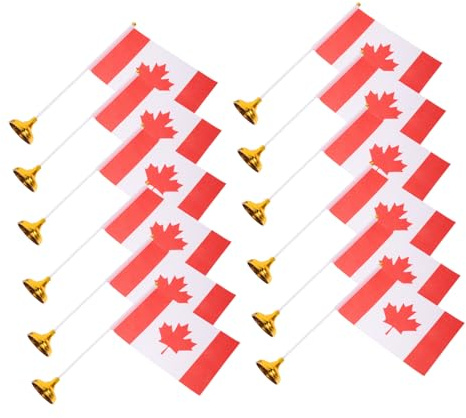 Gatuida 12 pièces Lot de Mini Drapeaux Du Canada avec Hampe Blanche et Base Dorée Décoration de Table Élégante pour Fêtes Bureaux et Événements